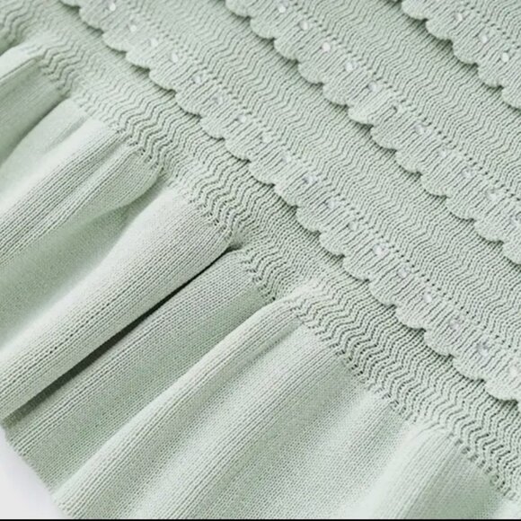 Women Ribbed Knit Two-Piece Set Round Neck Cardigan-Midi Skirt Mint Green Size M - Picture 15 of 17